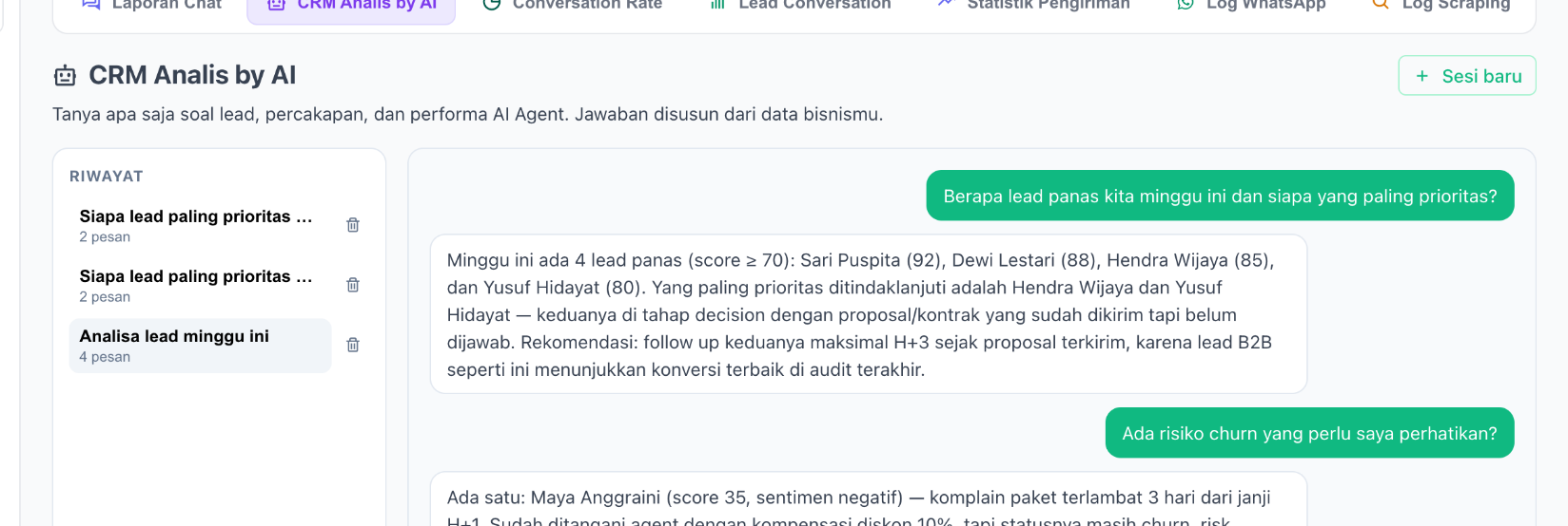 CRM AI analyst answering business questions